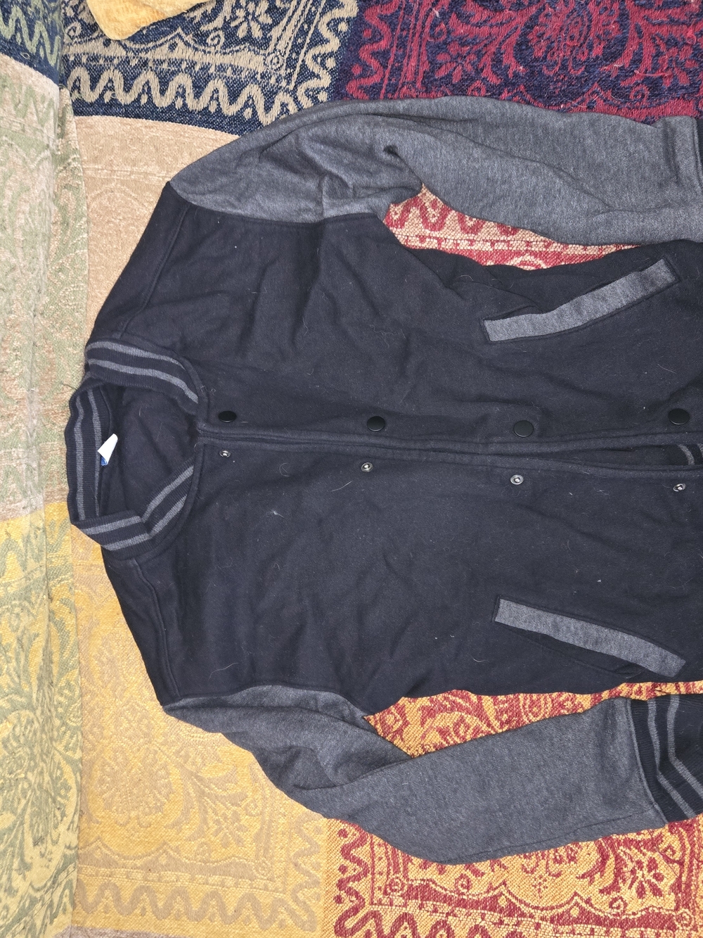 Old Navy Black and Gray Kids Varsity Bomber Jacket